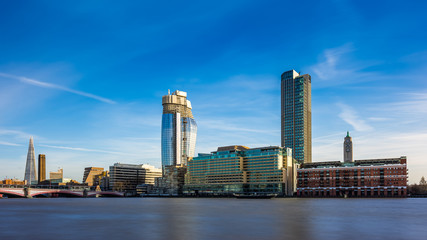 Fototapeta na wymiar London, England - Skyscrapers and modern buildings at the riverside of London