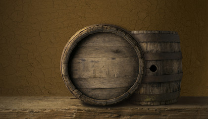 background of barrel and worn old table of wood