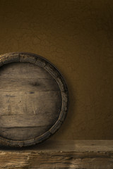 background of barrel and worn old table of wood