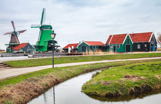 Windmills and old houses, Netherlands