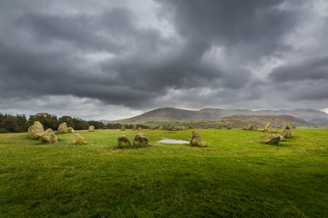 Fototapeta premium Castlerigg Neolithic Stone Circle situated in a valley beneath the mountain Helvellyn, Keswick, Cumbria, England, UK