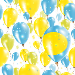 Palau Independence Day Seamless Pattern. Flying Rubber Balloons in Colors of the Palauan Flag. Happy Palau Day Patriotic Card with Balloons, Stars and Sparkles.