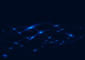 Blue waves and stars on a dark background.