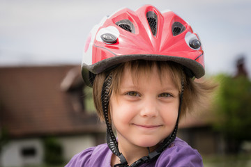 Fototapeta premium Little Girl Wear Sports Helmet