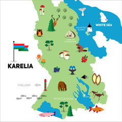Cartoon vector map of Karelia