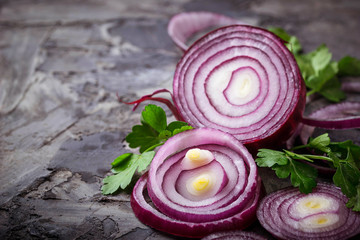 Fresh sliced red onion