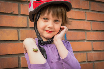 Fototapeta premium Little Girl Wear Sports Helmet