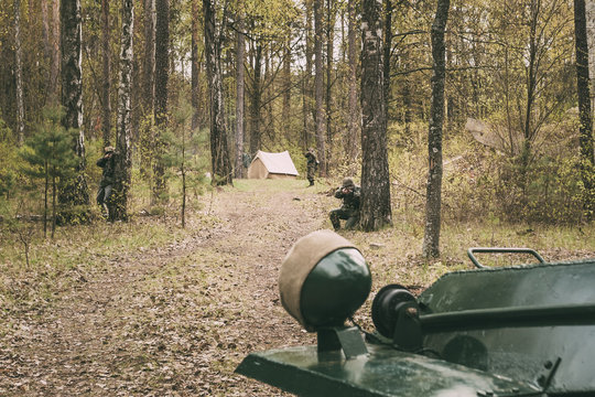 Unidentified Re-enactors Dressed As German Wehrmacht Infantry Soldiers