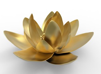 3d illustration of golden lotus. white background isolated. icon for game web.