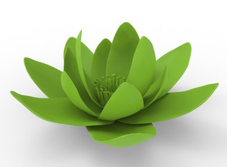 3d illustration of green lotus. white background isolated. icon for game web.