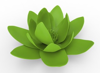 3d illustration of green lotus. white background isolated. icon for game web.