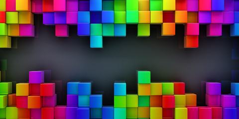 Rainbow of colorful blocks abstract background - 3d render