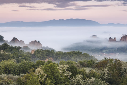 Europe, Italy, Tuscany, Arezzo. The characteristic landscape of the Balze seen from Piantravigne, Valdarno