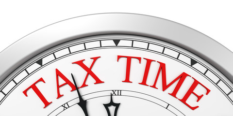 Tax time deadline on a clock - obrazy, fototapety, plakaty