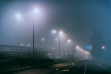 Foggy street with nobody in the suburb