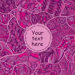 Handmade Abstract Heart frame in Zen-doodle style coloring page for creative Post Card