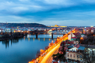Naklejka premium Prague panorama in the evening, view from Vysehrad