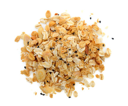 nuts and seeds muesli isolated on white background