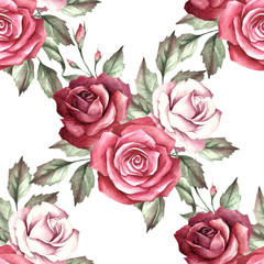 Panele Szklane Podświetlane  Wzór z różami. Ręcznie narysuj akwarelową ilustracja