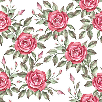 Seamless pattern with roses. Hand draw watercolor illustration
