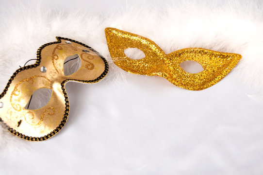 Carnival masks on a light background. Theatre day