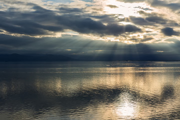 Beautiful sunset over Avacha Bay of Petropavlovsk-Kamchatsky.