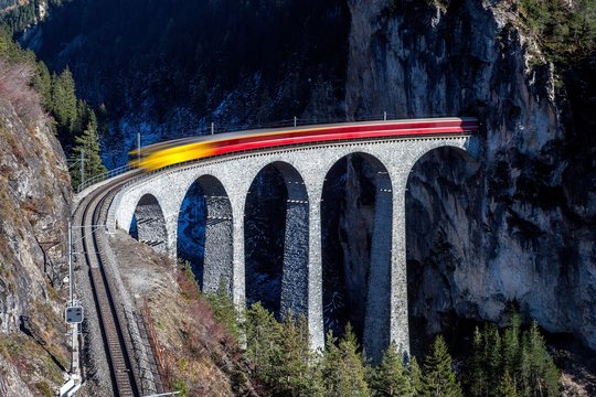 Bernina express and Landwasser Viadukt, Switzerland