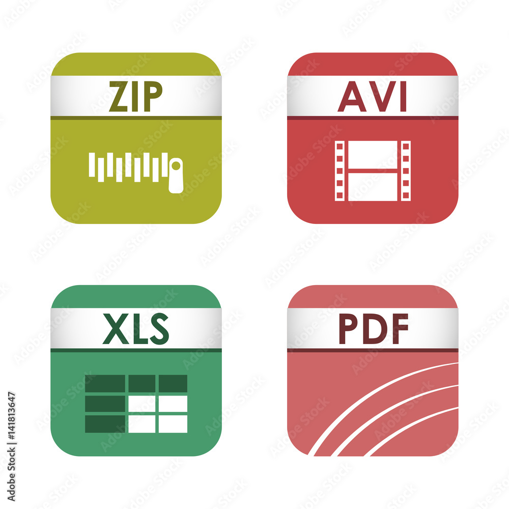 Aufkleber simple square file types formats labels icon set presentation document symbol and audio extension gr