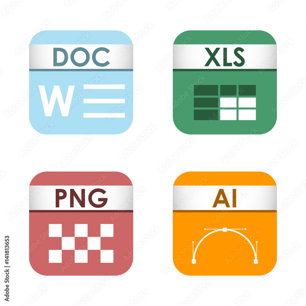 Fototapete simple square file types formats labels icon set presentation document symbol and audio extension gr