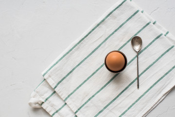 Boiled Egg Teaspoon White Napkin Top View Vintage