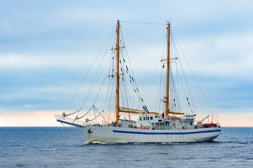 White sailing ship coming from Baltic sea, Europe