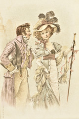 Fototapeta na wymiar Carte postale ancienne / Couple de la Belle époque