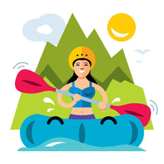 Vector Rafting Girl. Flat style colorful Cartoon illustration.