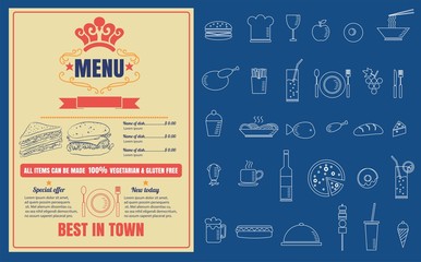 Naklejka premium Restaurant Fast Foods menu on chalkboard vector format eps10