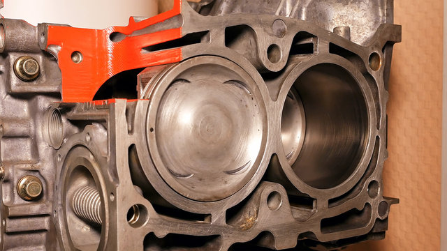 Car boxer opposite gas engine motor closeup