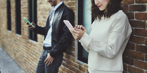 Couple Dating Happiness Traveling Using Smart Phone