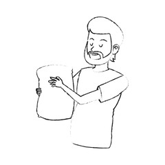 happy bearded man carrying bag icon image vector illustration design 