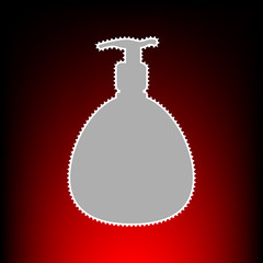 Gel, Foam Or Liquid Soap. Dispenser Pump Plastic Bottle silhouette. Postage stamp or old photo style on red-black gradient background.