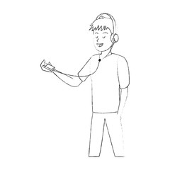 happy young  man listening to music with headphones  icon image vector illustration design 