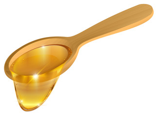 Wooden spoon with honey on white background