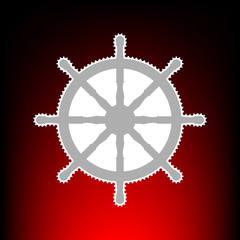 Obraz premium Ship wheel sign. Postage stamp or old photo style on red-black gradient background.