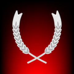 Wheat sign illustration. Spike. Spica. Postage stamp or old photo style on red-black gradient background.