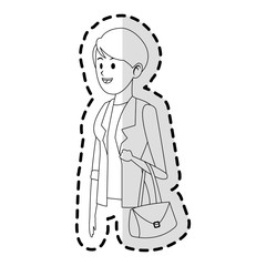 happy pretty woman wearing blazer icon image vector illustration design 