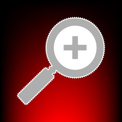 Fototapeta premium Zoom sign illustration. Postage stamp or old photo style on red-black gradient background.