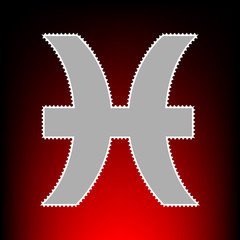 Obraz premium Pisces sign illustration. Postage stamp or old photo style on red-black gradient background.
