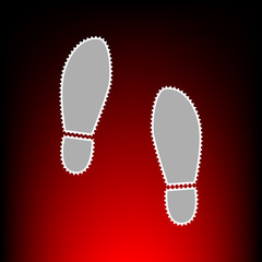 Imprint soles shoes sign. Postage stamp or old photo style on red-black gradient background.