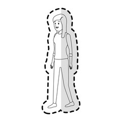 happy pretty woman with long sleeve shirt icon image vector illustration design 