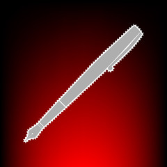 Pen sign illustration. Postage stamp or old photo style on red-black gradient background.