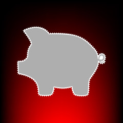 Pig money bank sign. Postage stamp or old photo style on red-black gradient background.