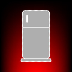 Refrigerator sign illustration. Postage stamp or old photo style on red-black gradient background.